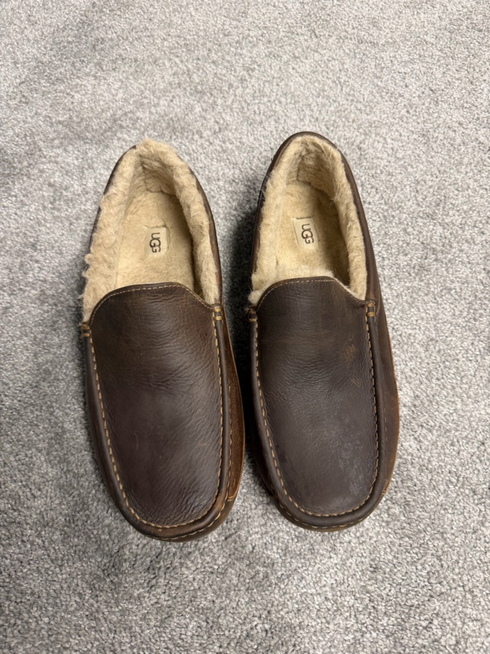 UGG Men’s Dark Brown Leather Shearling-Lined Slip-Ons